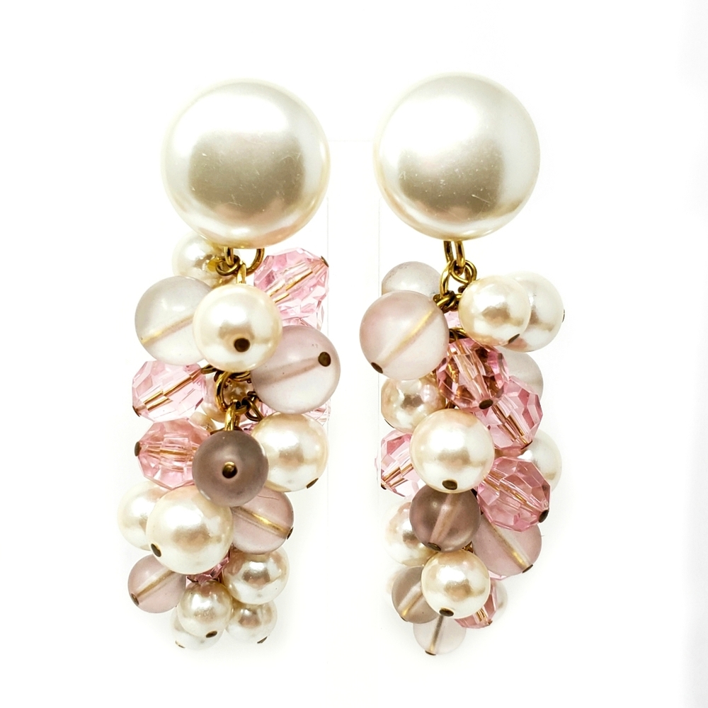 Vintage Napier Pearl Cluster Drop Clip On Earrings